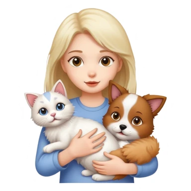 Girl holding a cat and a dog sticker