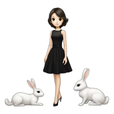 elegant girl in black dress white skin black hare sticker