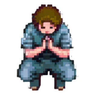 person kneeling in prayer with hands clasped sticker