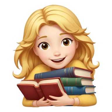 Cinematic Adorable Belle Portrait Emoji, Giggling as she hugs a stack of books, eyes twinkling with excitement, golden hair tousled slightly, a perfect mix of beauty and endearing nerdiness! sticker