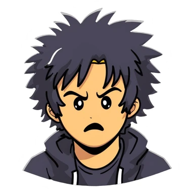 Wild artist with messy hair and dramatic expression, chaotic creative energy, surrounded by intense hellish artwork sticker