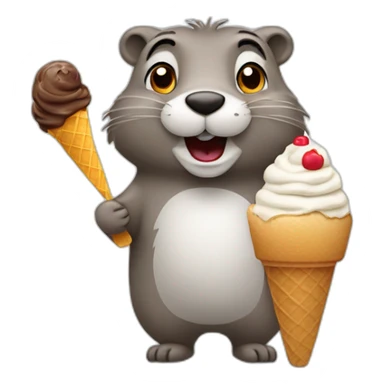 Gray groundhog eating an ice cream  sticker