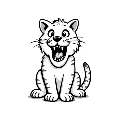 saber-toothed cat sketch with exaggerated fangs, prehistoric feline sticker