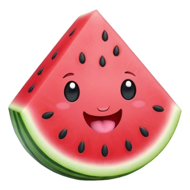 Cute Kawaii Watermelon Slice, juicy and vibrant, soft pastel green rind with pink flesh, tiny black seeds shaped like hearts, an adorable happy face with cute round eyes, bursting with summer energy! sticker