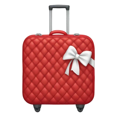 Red quilted luggage with a white bow  sticker