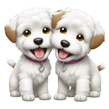 Two dogs, one brown one white, both Bichon Frisé, smiling and dancing  sticker