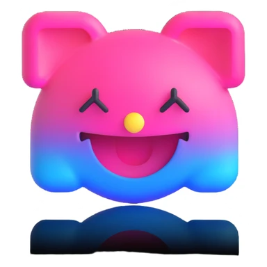 Vaporwave-style emoji with glitchy pink/blue gradients and Japanese text sticker