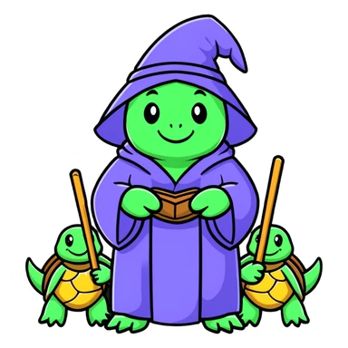 wizard surrounded by turtles sticker