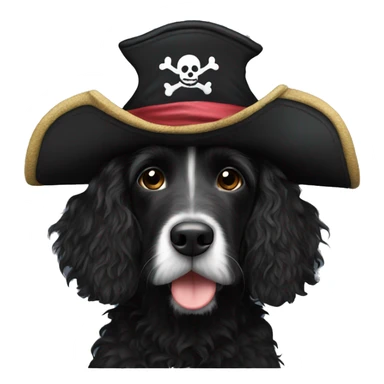a black springerdoodle with a pirate hat sticker