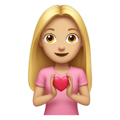 Girl with long blond hair and pink shirt making a heart with her hands sticker