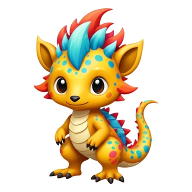 a colorful edgy cute vernid-fionbri-creature with splash patterns full body sticker