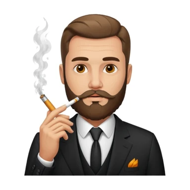 emoji with character with beard, cigarette in mouth, elegant suit, urban background, Albanian mafia style sticker