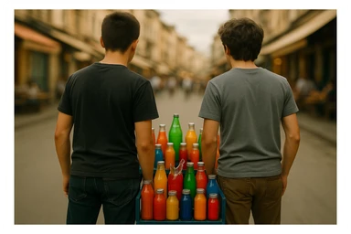 endi shu aravani bir balonchasi singan ko'rinishda va aka uka uning yonida turganini tasvirla yuzlari ko'rinmasin sticker