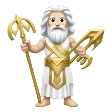 white man Poseidon with gold Trident. long white hair white dress.  with tools sticker
