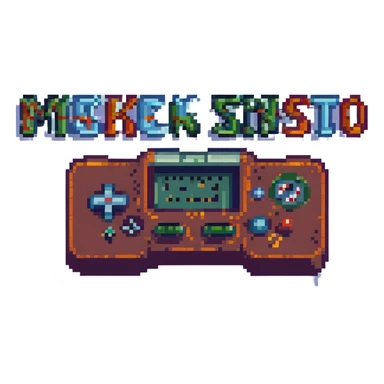 the words 'MARK SINIESTRO' in bold, stylized pixel art, retro video game font, vibrant colors sticker