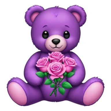  purple Teddy Bear holding  pink  roses sticker