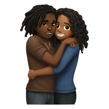 Brown girl with wavy hair hugging black boy who has dreads  sticker