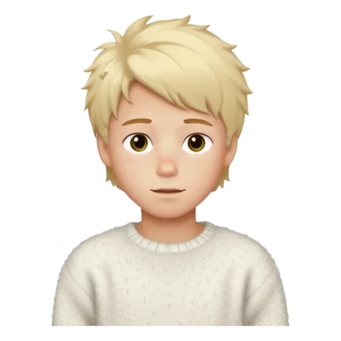 create-a-look-for-a-blond-boy-with-long-tousled-hair-light-eyes-a-white-sweat + fluffy white sweater + styled hair blonde with hair to the side cute + cute face with freckles  medium hair fluffy to the side no long hair sticker