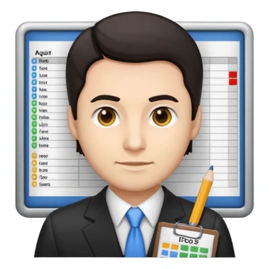 male dark hair auditor with spreadsheet emoji sticker
