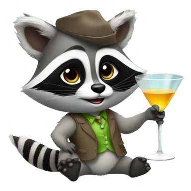 A beautiful female raccoon with a martini sticker