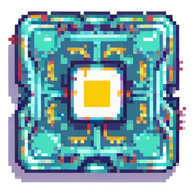 pixelated AI chip with sparkles, pixel art style, futuristic technology theme sticker