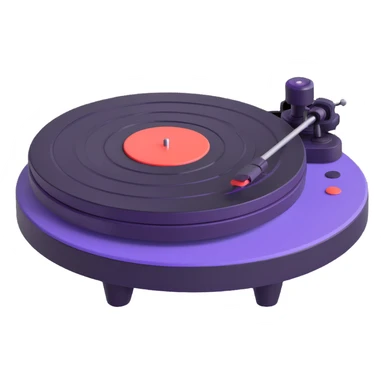 Make the Technics-style turntable look more vintage with playful rounded features in a Disney Pixar 3D style. Use black and purple as the main colors, avoid neon colors entirely, and keep the look vintage and playful without neon. sticker