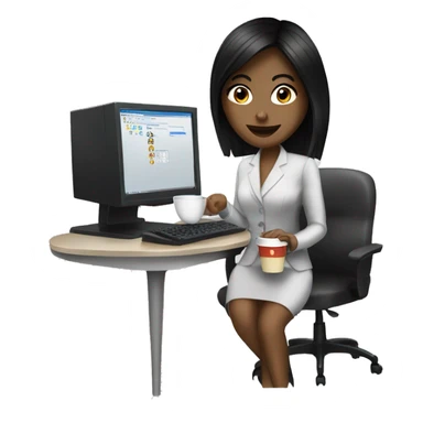 Secretary black hair computer and drinking coffee sticker