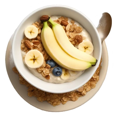 porridge bowl with granola and banana and nutcream on top sticker