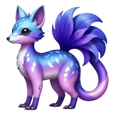  Shiny iridescent glossy oily smooth silky soft White with indigo-Violet-purple-pinkish-gradient markings beautiful handsome gorgeous aesthetic colorful vibrant Vernid-Trico-species-Fakemon-creature by LiLaiRa, 4 legs, 1 tail, random markings, (full body) sticker