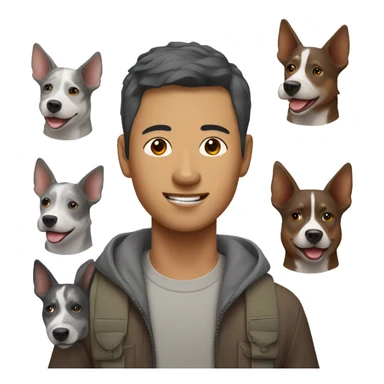 Asian man with brown and grey Australian cattle dog  sticker