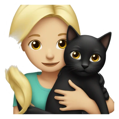 Blonde girl hugging black cat sticker