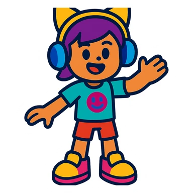 PK XD character, vibrant and playful, full body, colorful, cartoon style sticker