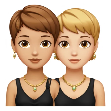 Fair skin and caramel colored besties with brown hair pixie cuts wearing jewelry   sticker