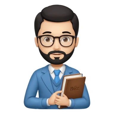 a pretty bratz teacher male with black hair, spectacles on, holding a book in hand and a chocolate in the other. bearded sticker