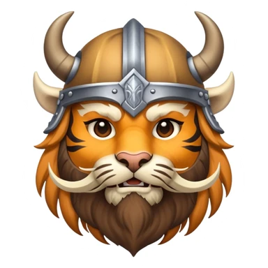 viking tiger face with horned helmet and beard for Twitch emote sticker