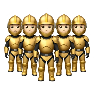 group of golden knights standing together, partially hidden in shadows, emoji style sticker