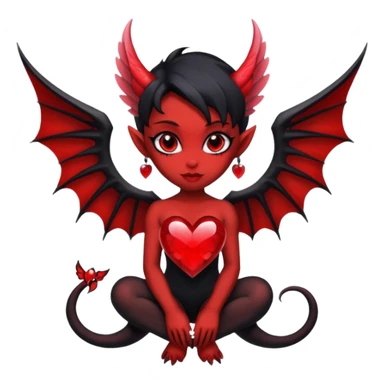 small black succubus wings, cryhstal heart red, black heart tail sticker