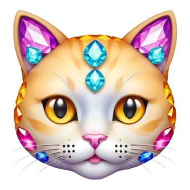 cat face with a blank, staring expression, made of sparkling gems sticker