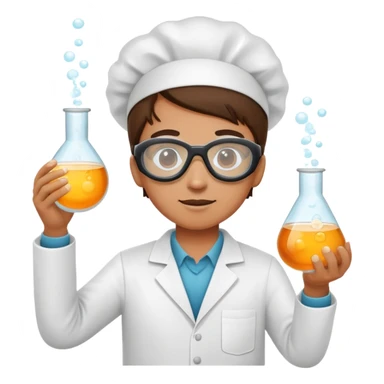 person doing a science experiment wearing lab goggles and holding a bubbling beaker sticker
