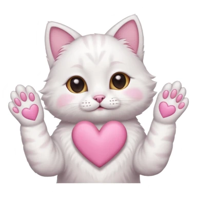 Cute white cat making heart shape with his hand above the head sticker