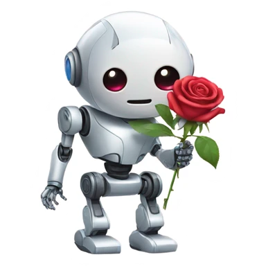 cute robot holds a rose sticker