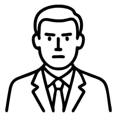 Simple outline of a man in suit with short hair, serious expression sticker