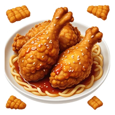 Cinematic Realistic Korean Fried Chicken Dish Emoji, depicted as crispy, golden-fried chicken glazed in a tangy sauce rendered with detailed textures and vibrant, dynamic lighting. sticker