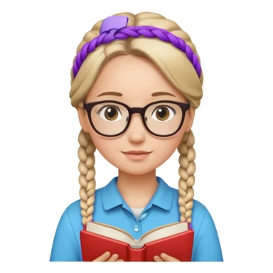 A student, girl, braid hair, wearing glasses, hold book in front of their chest sticker