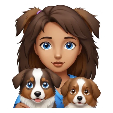 Young brown girl with blue eyes and One dog Australian shepherd  sticker