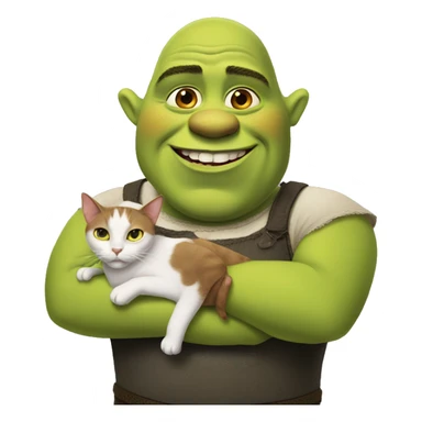 Shrek with no hair lifting a cat sticker