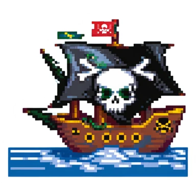 A pirate ship sailing on the open sea, with a skull and crossbones flag flying high, and pirates wearing bandanas and eye patches sticker