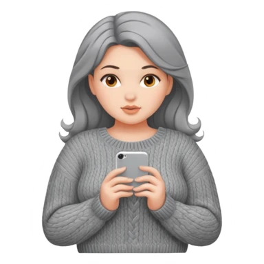 Design a woman’s grey sweater for a seductive voluptuous woman with brown wavy hair. Only design the sweater. Remove the woman sticker
