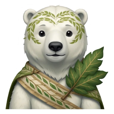 a polar bear wearing ancient leaf cloth, half body, icon sticker