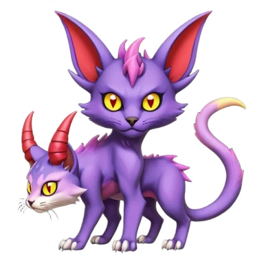 Black horned vampiric edgy demon-Noivern-Noibat-Purloin-Torracat-Lykoi-Caracal-cat-Fakemon-fusion-hybrid-creature with violet and red scale markings with 2 horns sticker
